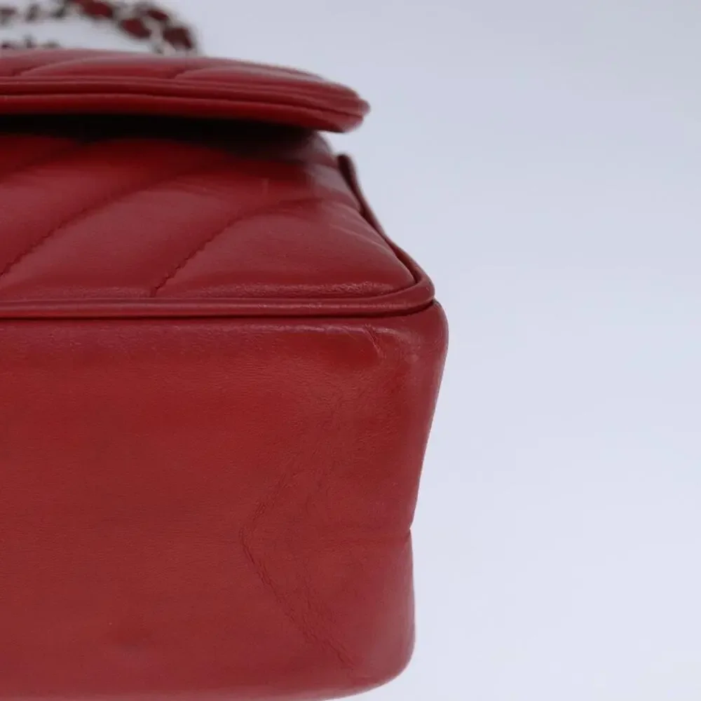Chanel Lambskin V Stitch Chain Shoulder Bag Red